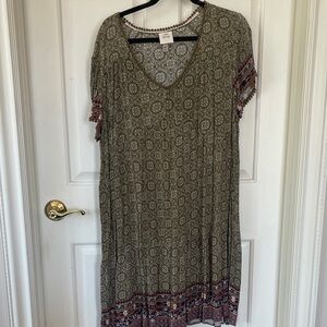 Knox Rose Olive Patterned Midi Dress